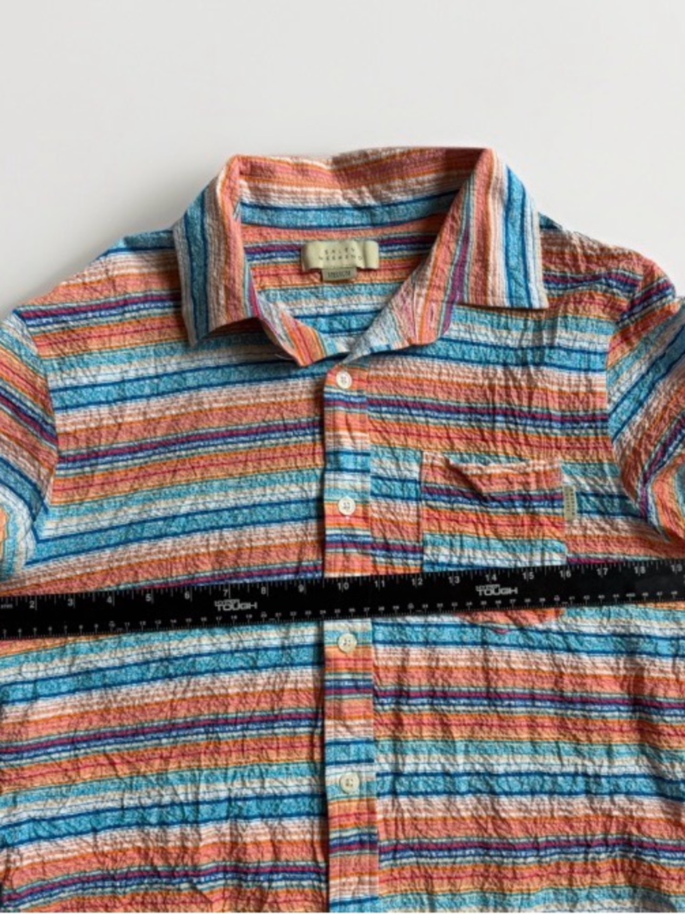 Salty Weekend Multicolor Striped Crinkle Seersucker Button Up Shirt M Festival - Picture 9 of 10